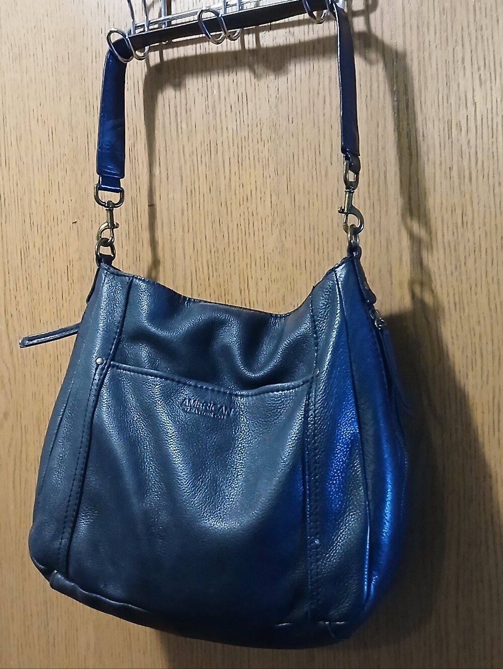American Leather Co Black Leather Shoulder Bag Hobo Purse Slouchy Brass Accents